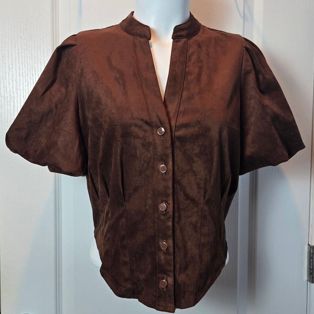 Bagatelle faux suede shirt sz S puff sleeves piratecore chocolate brown
